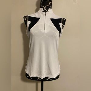 EUC Jamie Sadock White & Black Quarter Zip Sleeveless Polo size small